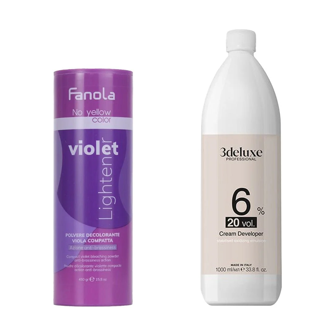Fanola No Yellow Color Violet Lightener + 3deluxe Professional Professional Cream Developer 20V 1000ml