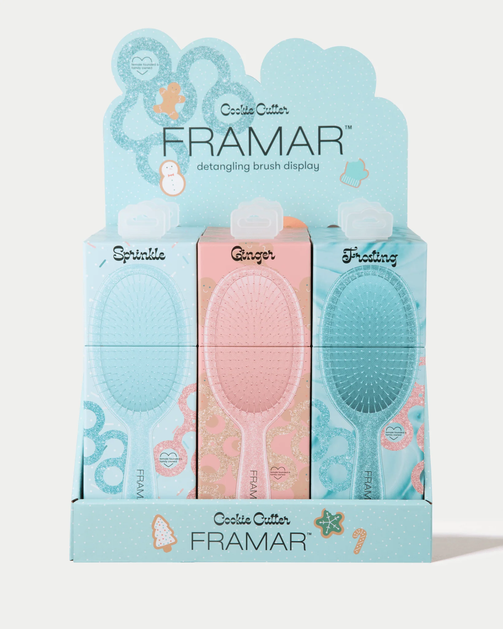 Framar Cookie Cutter Detangle Hair Brush Display - 9 Pack