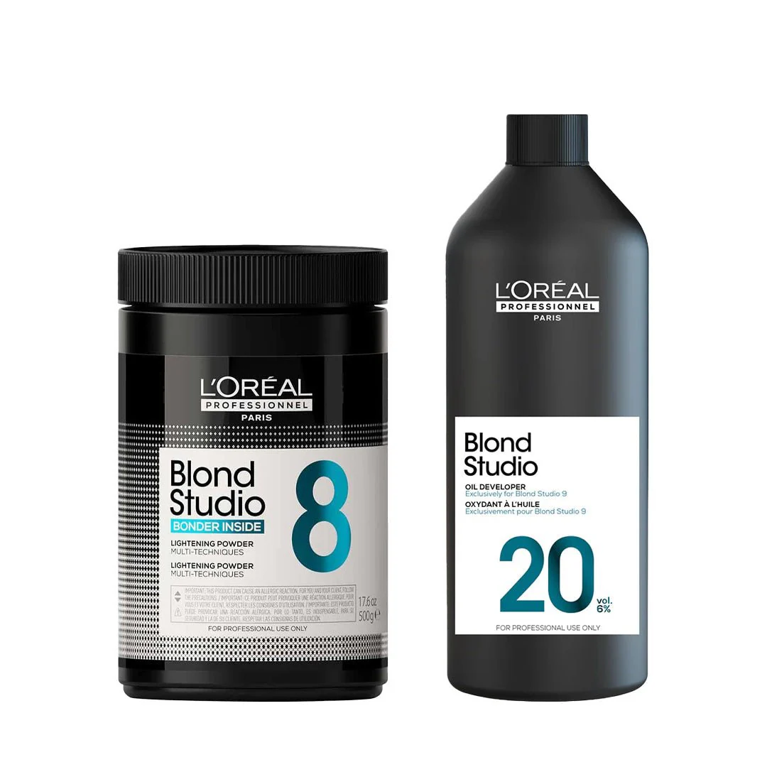L'Oreal Bleaching Bundle Studio 8 Bonder Inside Bleach + L'Oreal Blond Studio Developer 6% Peroxide 1000ml