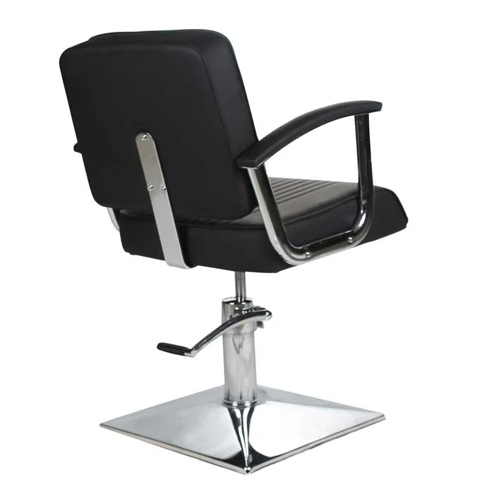 Salon Fit Madison Styling Chair Black with Black Piping and Square Base - Image 3